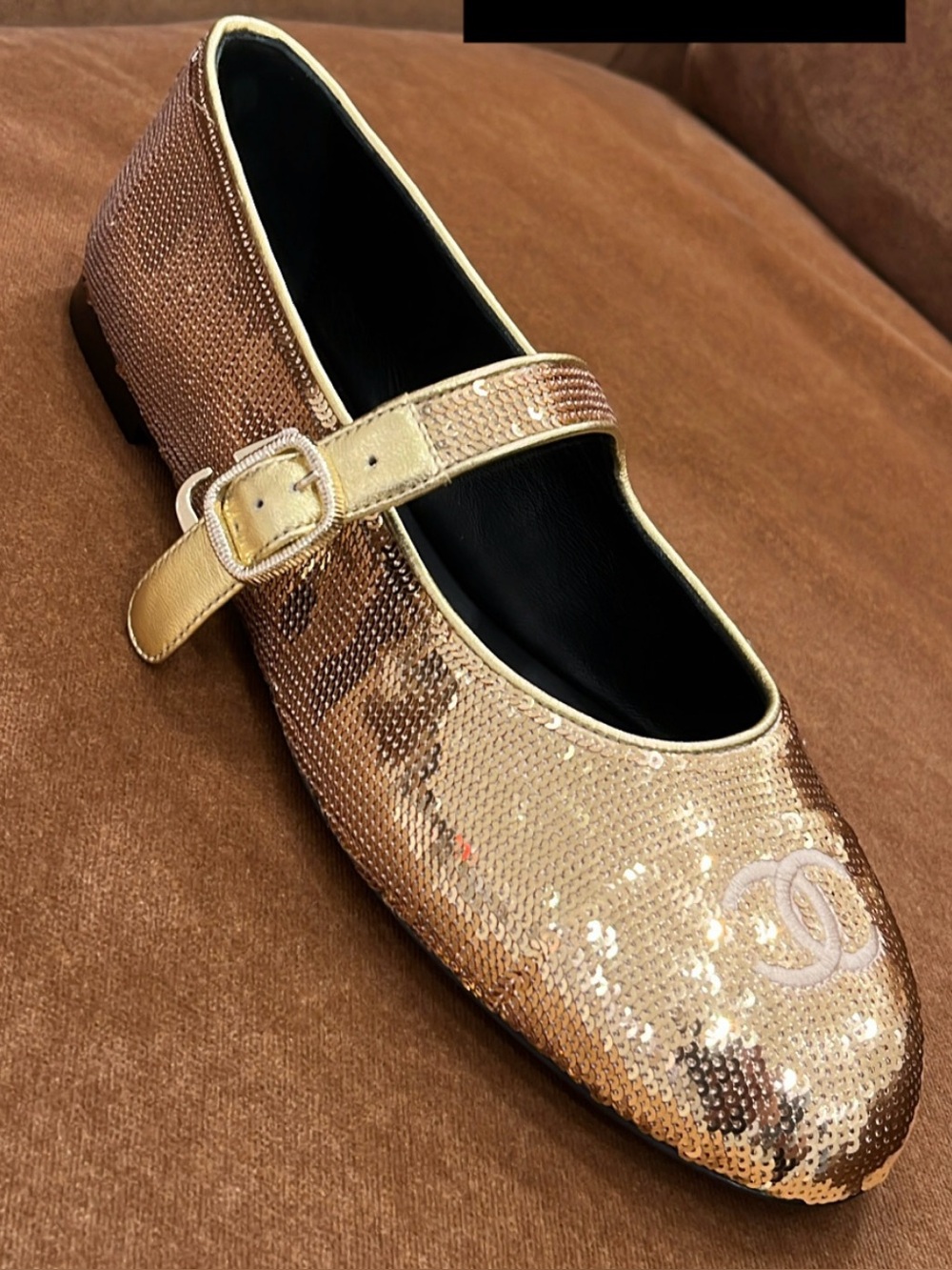RARE BNIB GOLD Sequin Chanel Mary Jane Flat